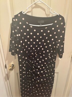 connected apparel Polka Dot Black Dress with Cream Dots. Size large